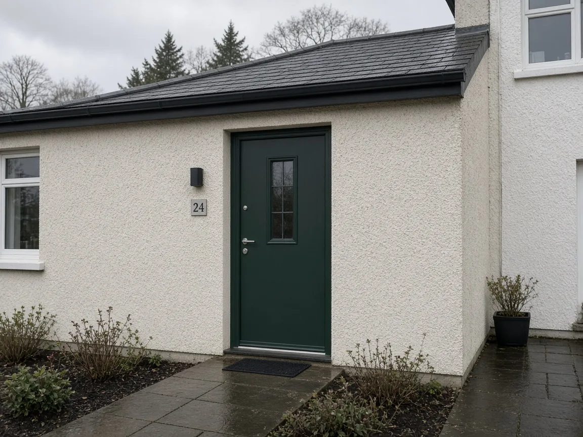 Composite front door on a harled house in East Kilbride, South Lanarkshire (illustrative)