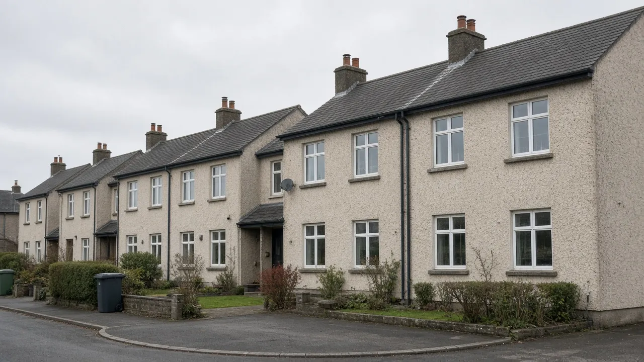 Harled new-town houses in East Kilbride, South Lanarkshire (illustrative)