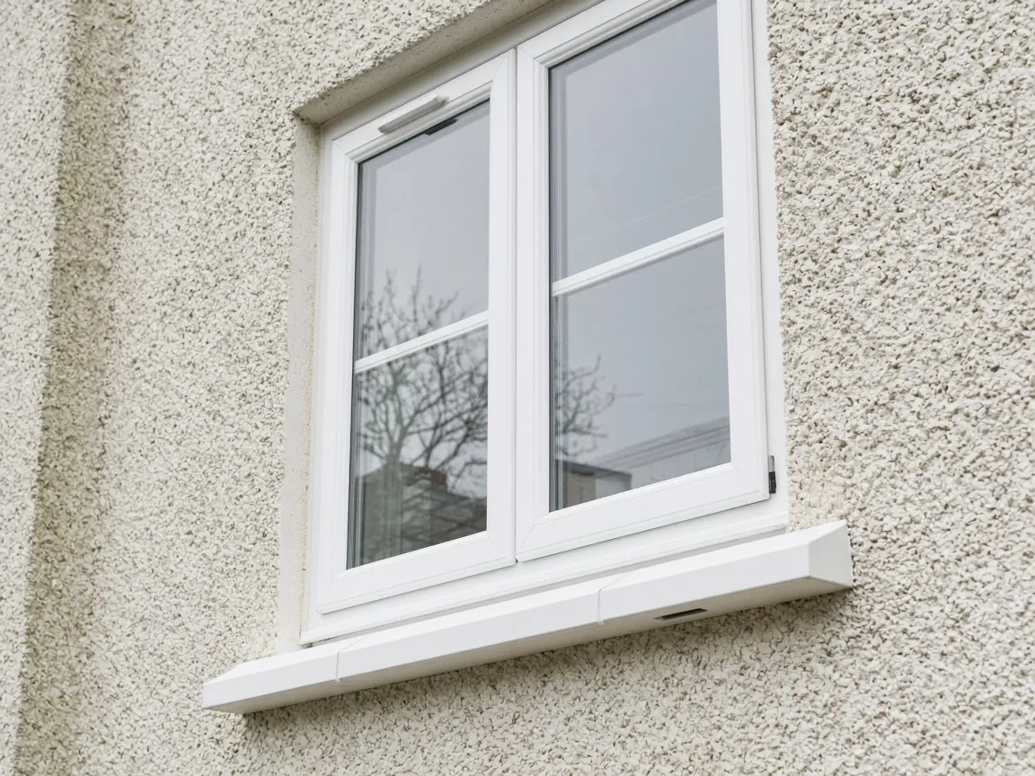 White UPVC window on harled render in East Kilbride, South Lanarkshire (illustrative)